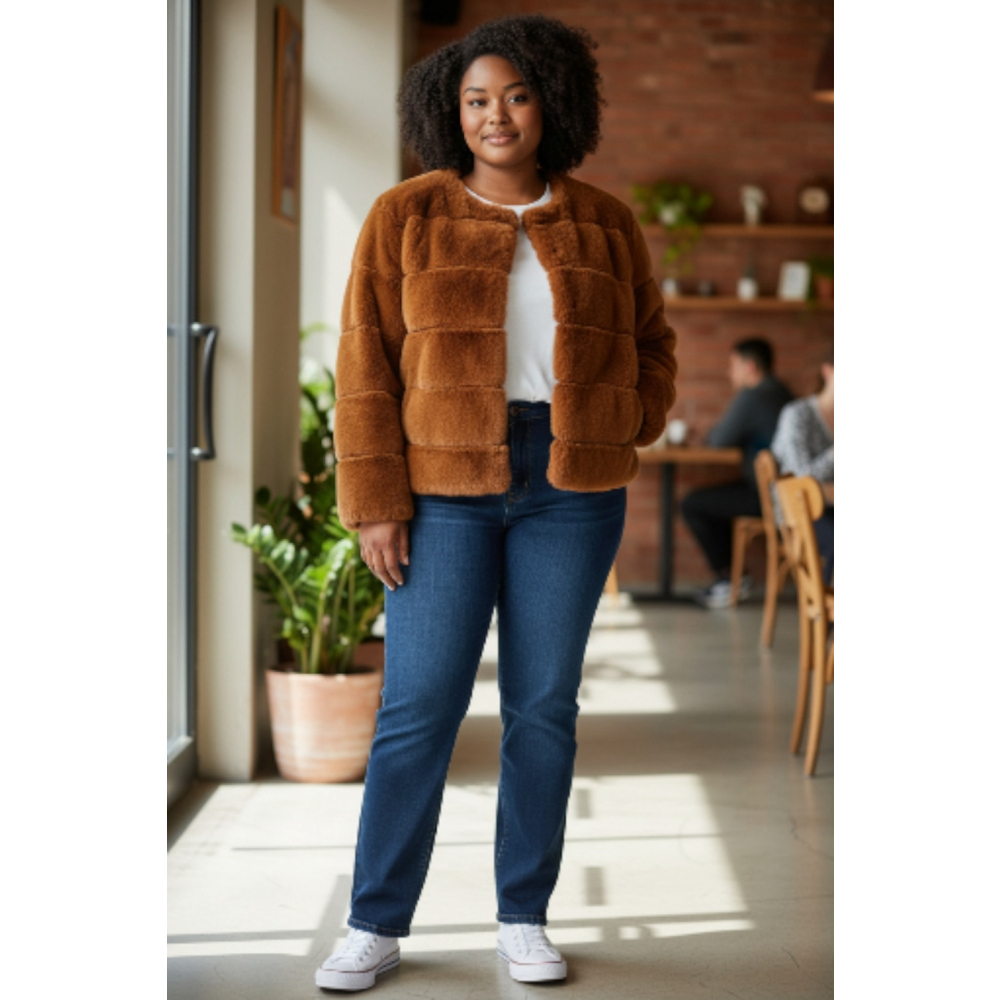 🔥 BUNDLE DEAL: 3/$25 OR 5/$50 Women's French Kiss Brown Faux Fur Jacket L